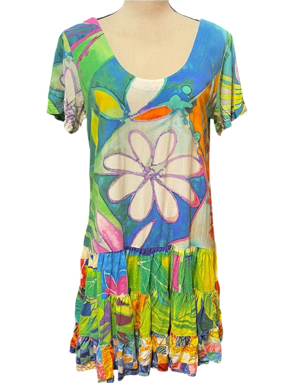 Jams World Vintage Bright Floral Summer Vacation Beach Lightweight Dress Small